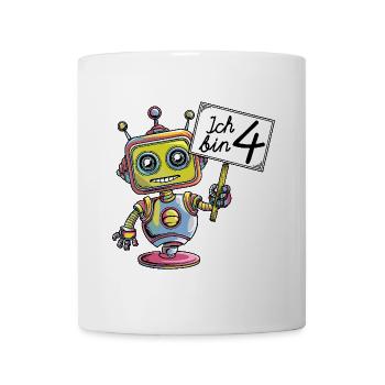 Vier Jahre vierter Geburtstag kleiner Roboter - Tasse - Weiß - Vorne