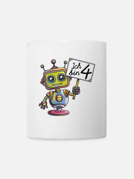 Vier Jahre vierter Geburtstag kleiner Roboter - Tasse - Weiß