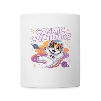Cosmic Cat-titude – Intergalaktische Katzenpower - Tasse - Weiß - Vorne