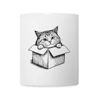 Cat in Crate Vintage Lineart Pet Drawing - Mug - white - Front