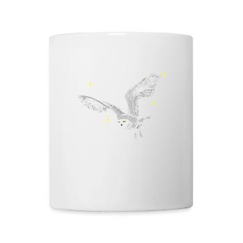 Hand gezeichnete Schneeeule mit Sternen - Tasse - Weiß - Vorne
