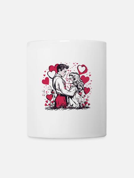 Eternal Embrace - Romantic Couple Red Love Hearts - Mug - white