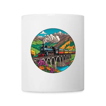 Colorful nostalgic railway train with steam locomotive - Mug - white - Front