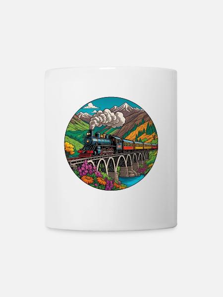 Bunter nostalgischer Eisenbahnzug mit Dampflok - Tasse - Weiß