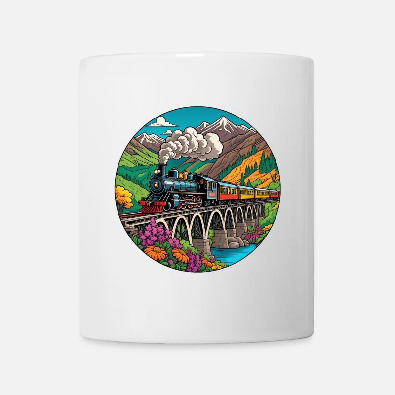 Bunter nostalgischer Eisenbahnzug mit Dampflok - Tasse - Weiß