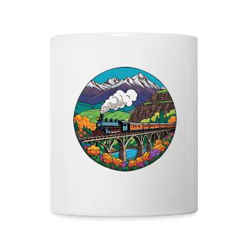 Colorful nostalgic railway train with steam locomotive - Mug - white - Front
