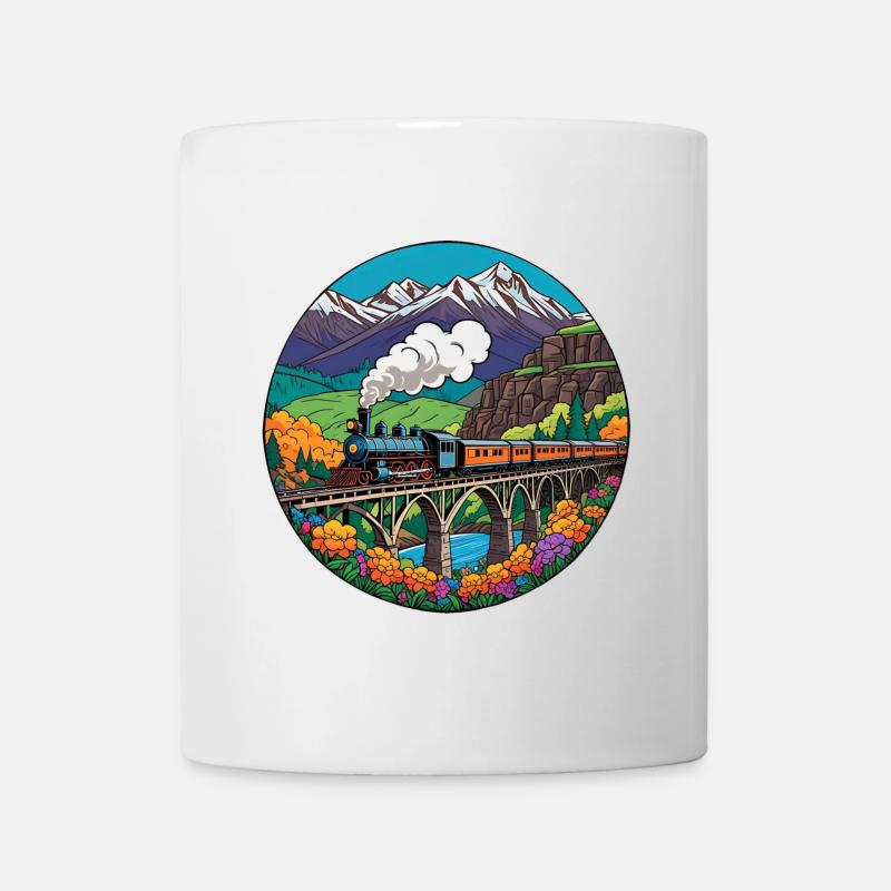 Bunter nostalgischer Eisenbahnzug mit Dampflok - Tasse - Weiß