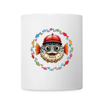 Poisson-globe avec casquette de baseball rouge et poisson coloré - Mug blanc - blanc - Devant