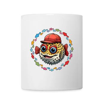 Poisson-globe avec casquette de baseball rouge et poisson coloré - Mug blanc - blanc - Devant