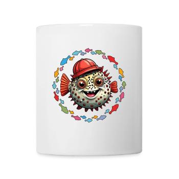 Poisson-globe avec casquette de baseball rouge et poisson coloré - Mug blanc - blanc - Devant