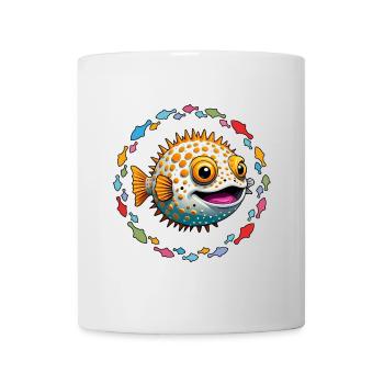Puffer fish in the colorful circle of fish - Mug - white - Front