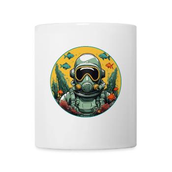 Diving helmet with fish on the bottom of the sea - Mug - white - Front