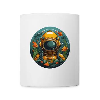 Diving helmet with fish on the bottom of the sea - Mug - white - Front