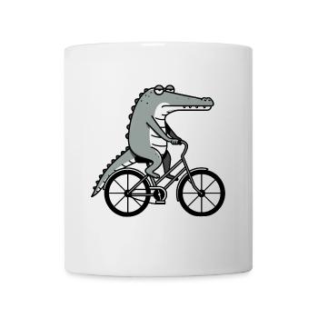 Bizarre crocodile on bike relaxes chill - Mug - white - Front