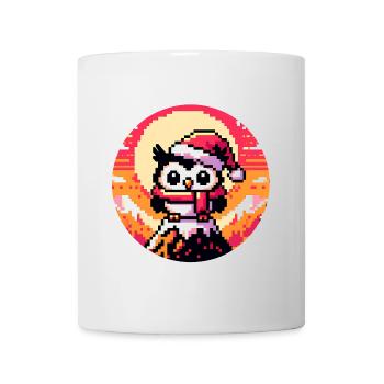 Lustige bunte Weihnachtseule mit Nikolausmütze - Tasse - Weiß - Vorne