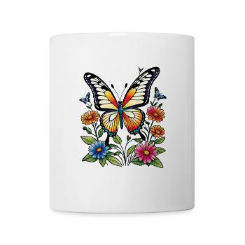 papillon avec des fleurs colorées, papillon - Mug blanc - blanc - Devant