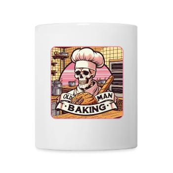 Old Man Baking Skull mit Bäckermütze mit Brot - Tasse - Weiß - Vorne