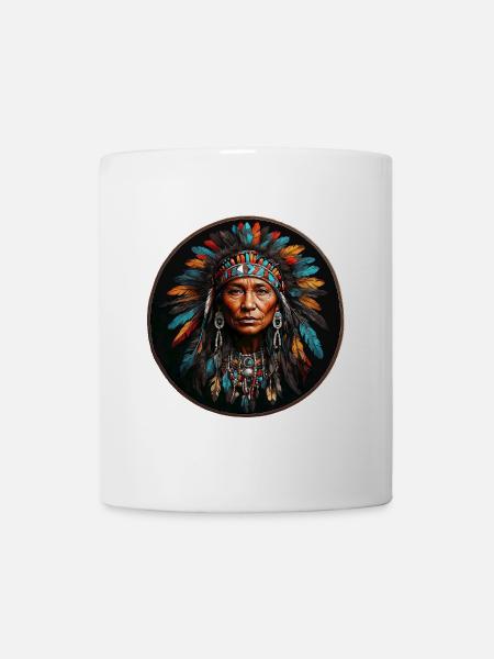 Indien d'Amérique avec une coiffe en plumes colorées - Mug blanc - blanc