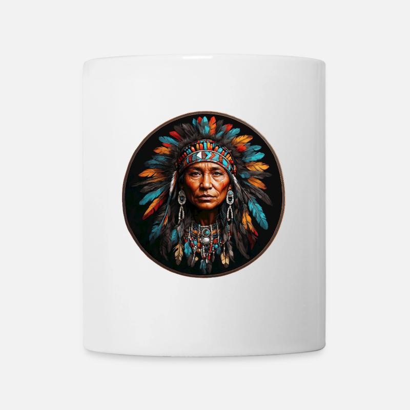 Indien d'Amérique avec une coiffe en plumes colorées - Mug blanc - blanc