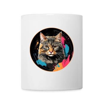 Portrait de chat mignon en technique d'aquarelle dans un cercle - Mug blanc - blanc - Devant