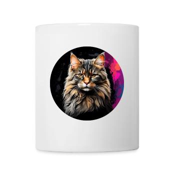 Maine Coon cat portrait in watercolor technique - Mug - white - Front