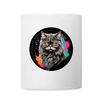 Süßes Perserkatzenportrait mit Farbklecksen - Tasse - Weiß - Vorne
