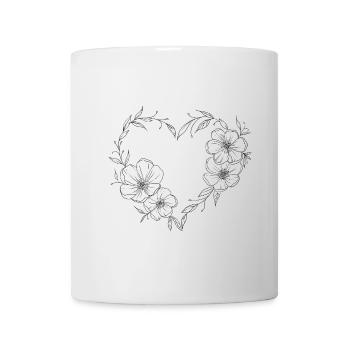 Coeur avec des fleurs et des feuilles. Romantique. - Mug blanc - blanc - Devant