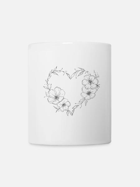 Coeur avec des fleurs et des feuilles. Romantique. - Mug blanc - blanc