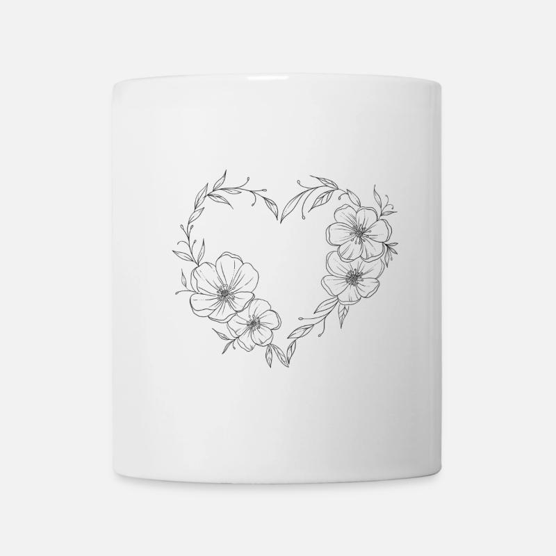 Coeur avec des fleurs et des feuilles. Romantique. - Mug blanc - blanc