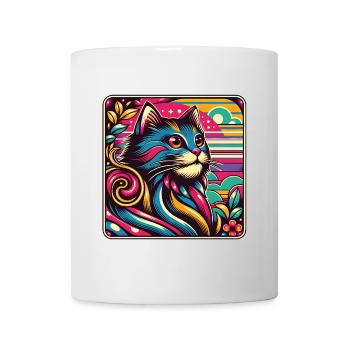Buntes dekoratives Katzenportrait - Tasse - Weiß - Vorne