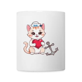 Moin maritim Katze Katzen Seemann Ahoi - Tasse - Weiß - Vorne