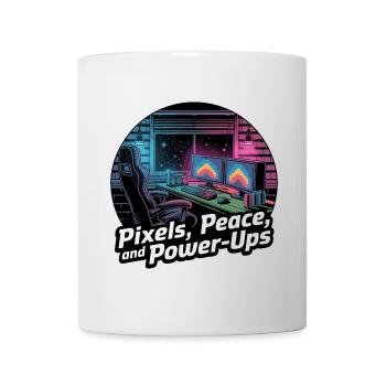 Pixels, Peace & Power-Ups – Gaming-Setup - Tasse - Weiß - Vorne