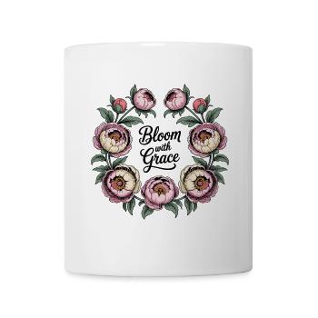 Bloom with Grace – Pfingstrosenkranz - Tasse - Weiß - Vorne