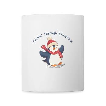 Chillin’ Through Christmas – süßer Winter Pinguin - Tasse - Weiß - Vorne