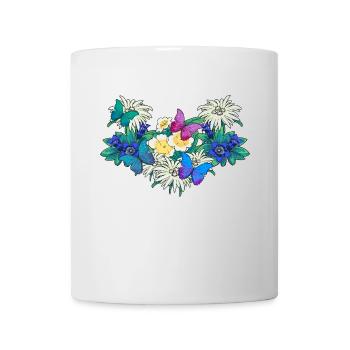 Early Spring Season Flowers Butterflies - Mug - white - Front