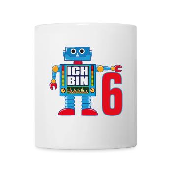 Lustiger blauer Roboter - ich bin 6 Jahre alt - Tasse - Weiß - Vorne