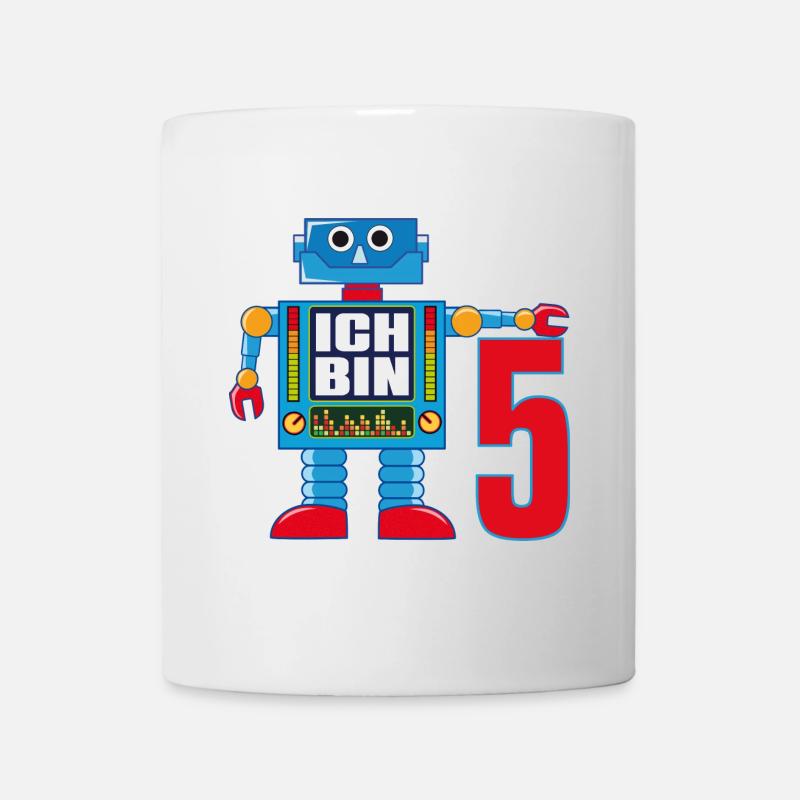 Lustiger blauer Roboter - ich bin 5 Jahre alt - Tasse - Weiß