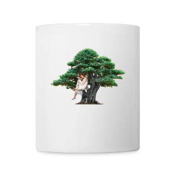 Fille, Arbre, Nature, Oiseau, Balançoire, Fantaisie, Flore - Mug blanc - blanc - Devant