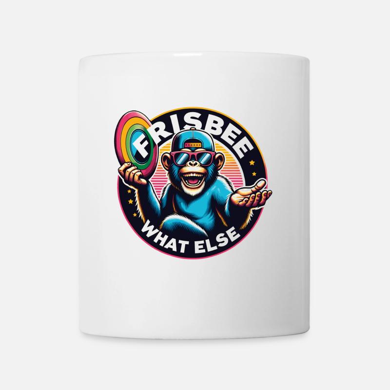 Schimpanse mit Sonnebrille, Basecap und Frisbee - Tasse - Weiß