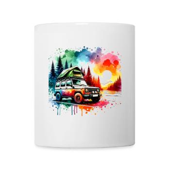 Roof tent camping design with watercolors - Mug - white - Front