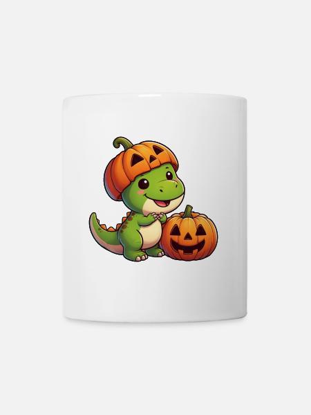 Halloween Dino T-Rex Dinosaurier Kürbis Hut - Tasse - Weiß