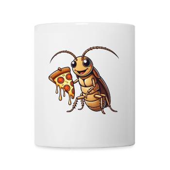 Cute cartoon cockroach with salami pizza - Mug - white - Front