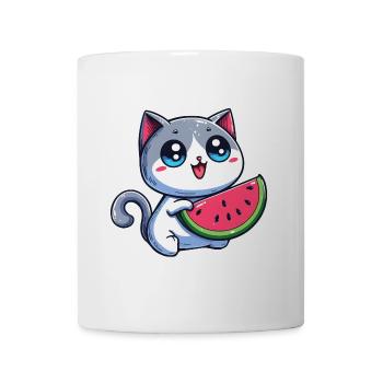 Un chat mignon mange de la pastèque - Mug blanc - blanc - Devant