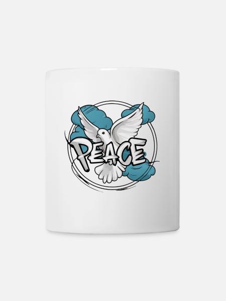 Weisse Friedenstaube mit Wort "Peace" - Tasse - Weiß