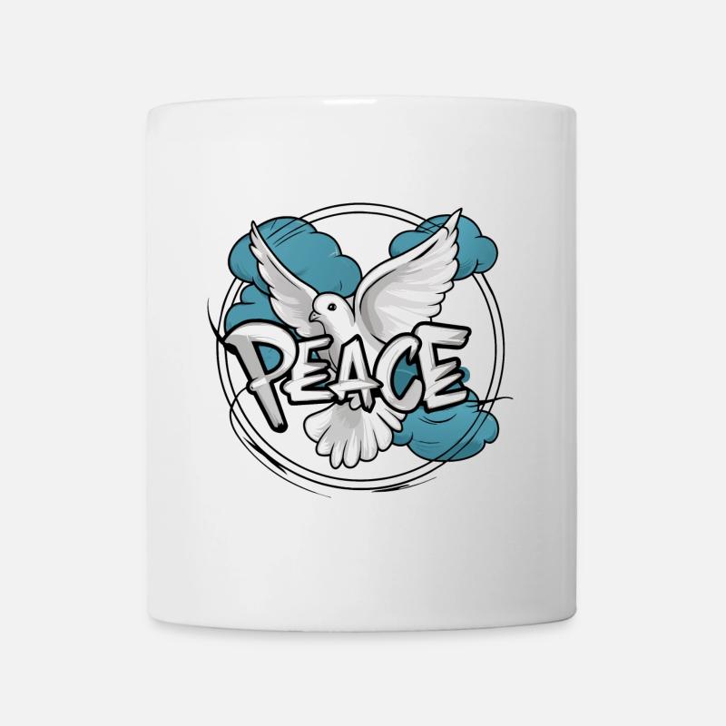 Weisse Friedenstaube mit Wort "Peace" - Tasse - Weiß