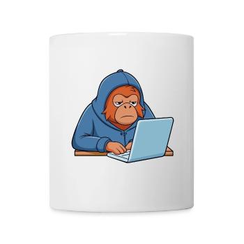 Niedlicher Hacker Orang Utan im Hoodie vorm PC - Tasse - Weiß - Vorne