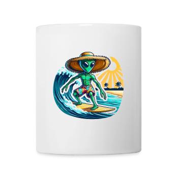 Lustiges kleines Alien auf Surfboard - Tasse - Weiß - Vorne