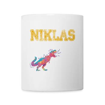 NIKLAS - Beautiful boy name with dinosaur - Mug - white - Front