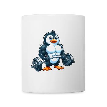 Dessin animé de bande dessinée d’haltérophilie de pingouin fort - Mug blanc - blanc - Devant