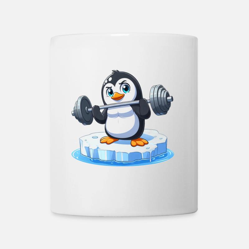 Pinguin Gewichtheber auf schmelzender Eisscholle - Tasse - Weiß